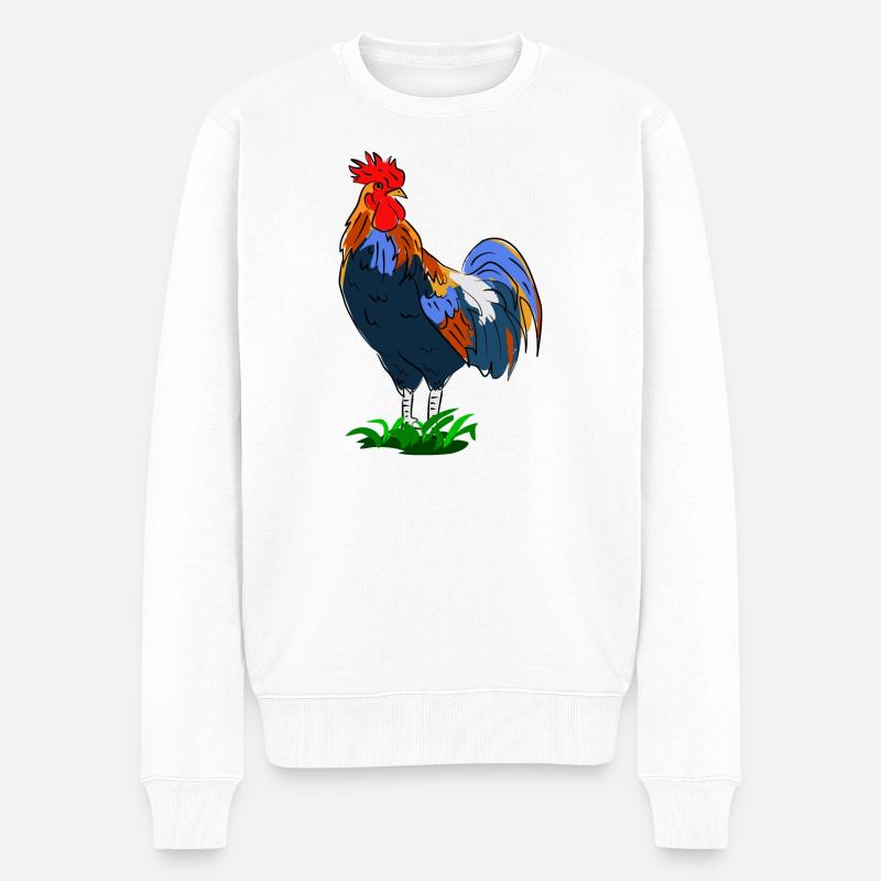 Farbenfroher Hahn im Cartoon-Stil - Männer Premium Bio Pullover - Weiß