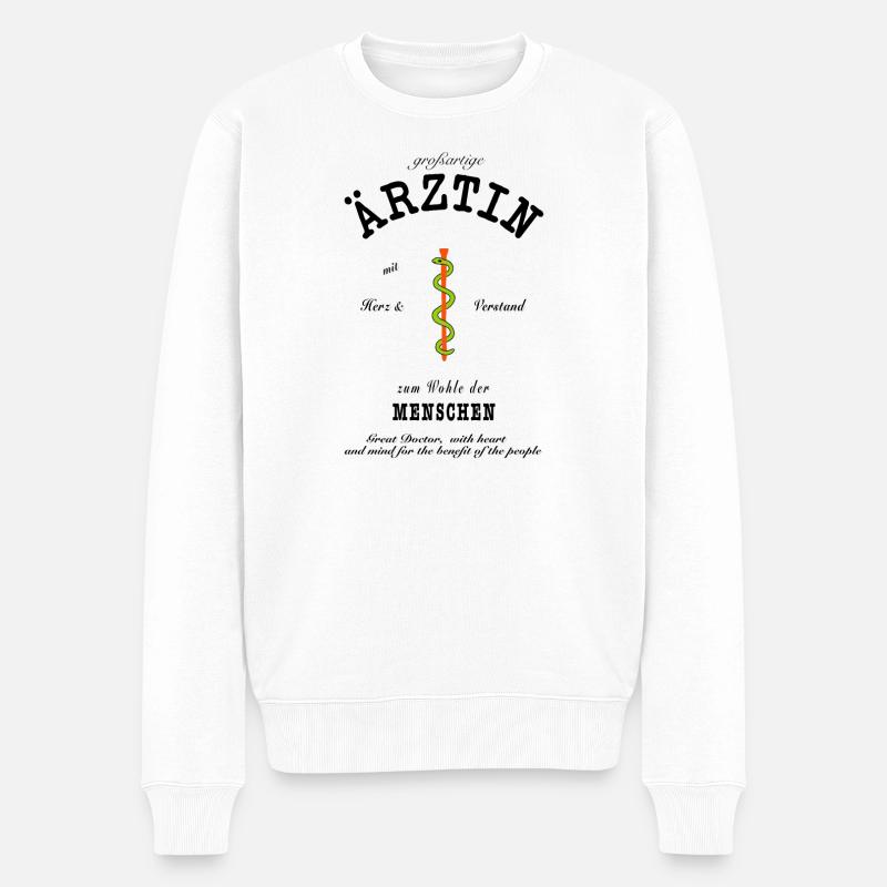 großartige Ärztin auf Deutsch und Englisch - Männer Premium Bio Pullover - Weiß