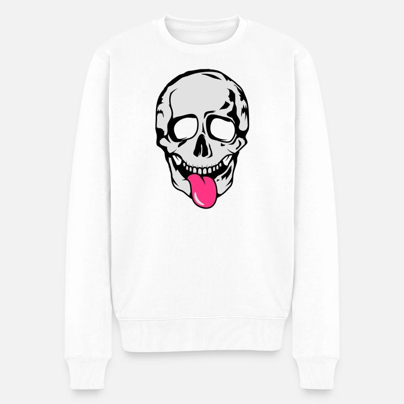 Skull streckt Zunge raus - Männer Premium Bio Pullover - Weiß