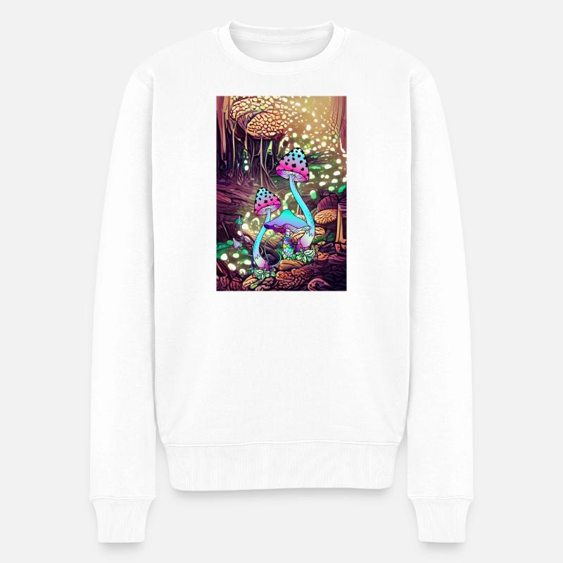 Magic Mushroom Landscape artwork - Männer Premium Bio Pullover - Weiß