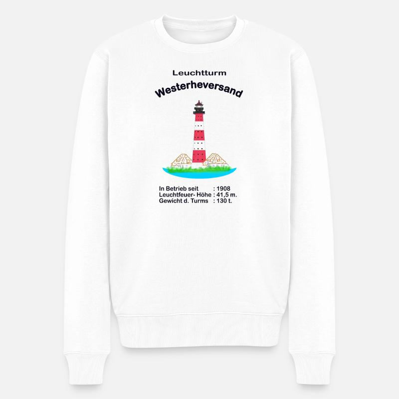 Westerheversand Leuchtturm Motiv, handgezeichnet - Männer Premium Bio Pullover - Weiß