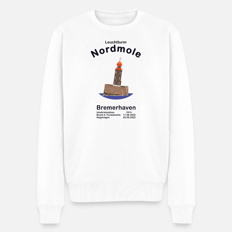Schiefer Turm von Bremerhaven, Nordmole - Männer Premium Bio Pullover - Weiß