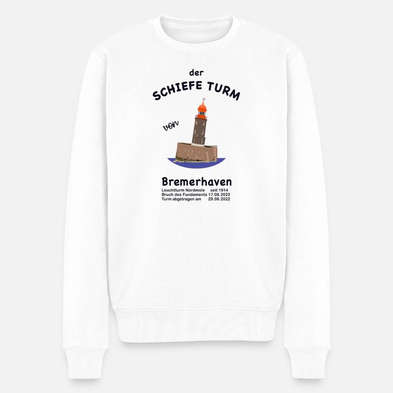 Der schiefe Turm Bremerhaven, Leuchtturm Zeichnung - Männer Premium Bio Pullover - Weiß