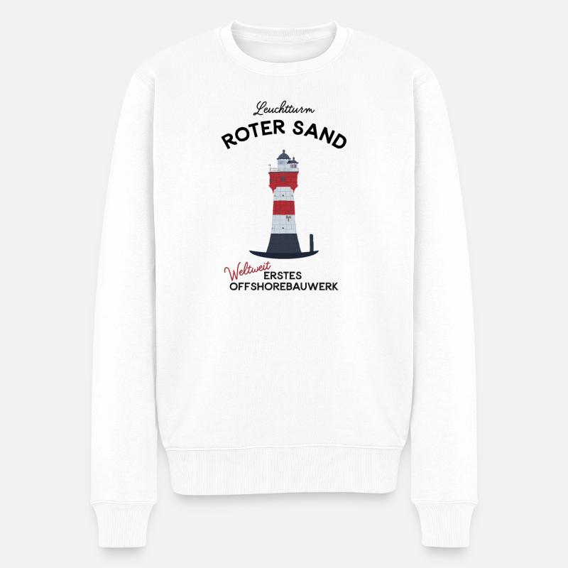 Leuchtturm Roter Sand, Nordsee, Offshore - Männer Premium Bio Pullover - Weiß