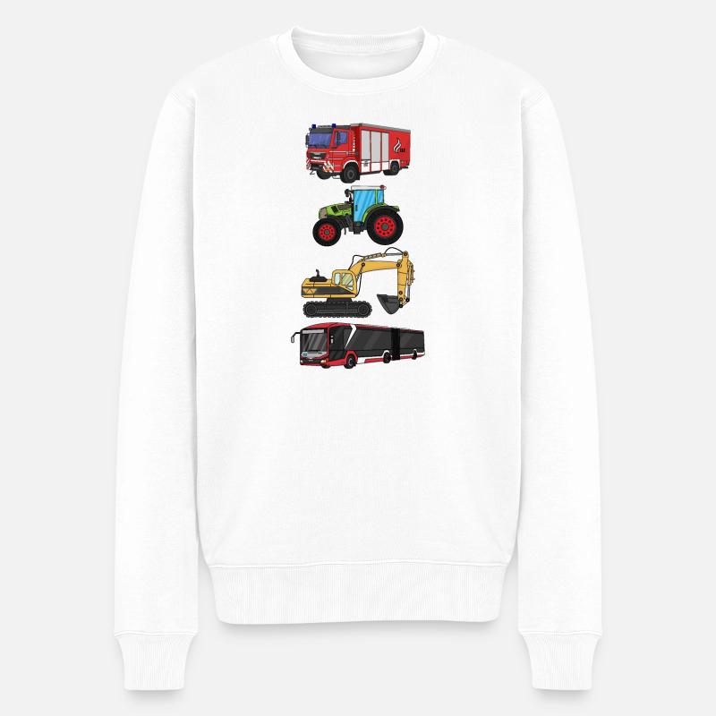 Feuerwehr, Bus, Traktor, Bagger - Männer Premium Bio Pullover - Weiß