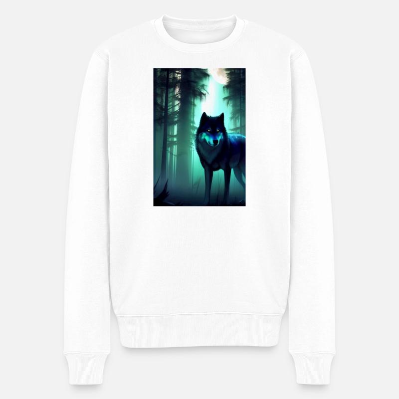 Wolf im Wald - Männer Premium Bio Pullover - Weiß