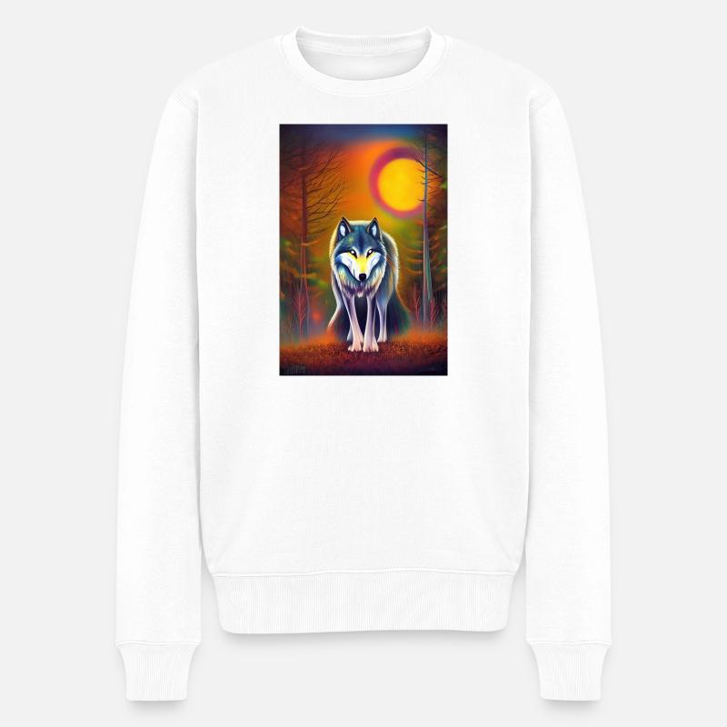 Wolf und Mond - Männer Premium Bio Pullover - Weiß