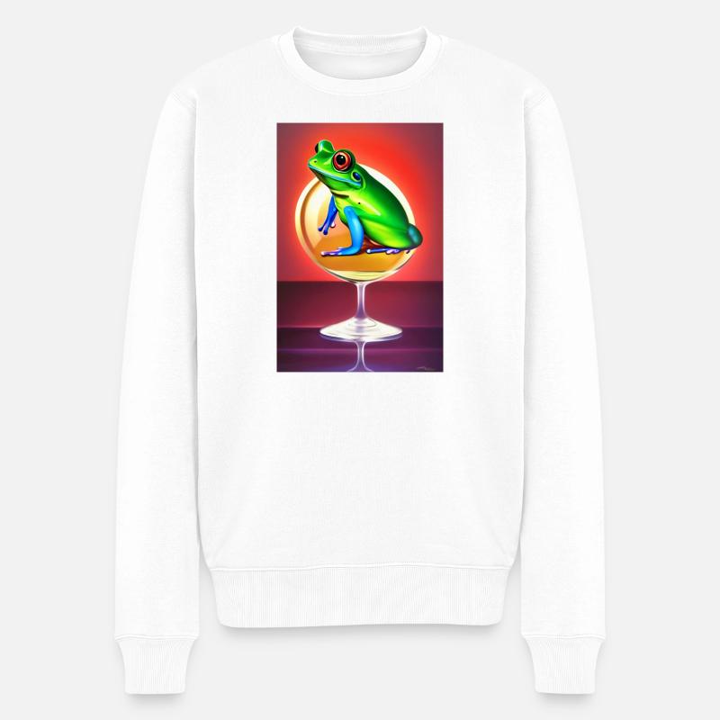 Frosch auf Glas - Männer Premium Bio Pullover - Weiß