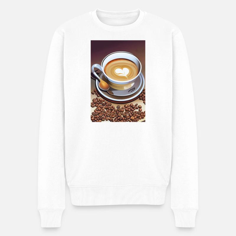 Kaffee, Kaffeebohnen - Männer Premium Bio Pullover - Weiß