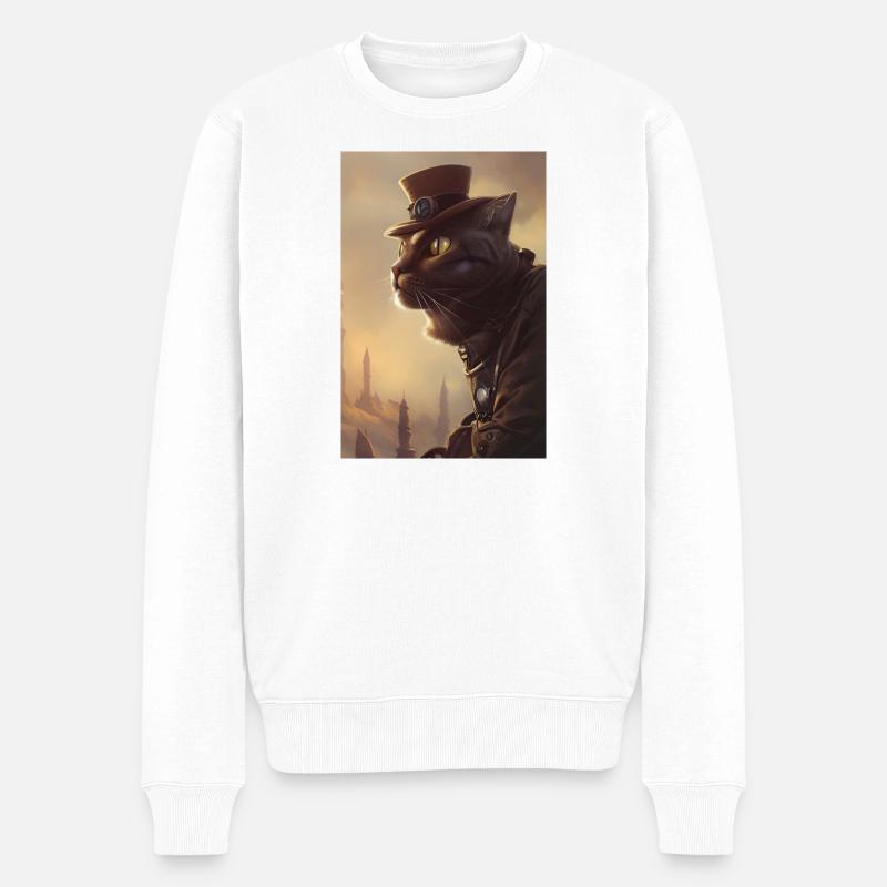 Herr Katze - Männer Premium Bio Pullover - Weiß