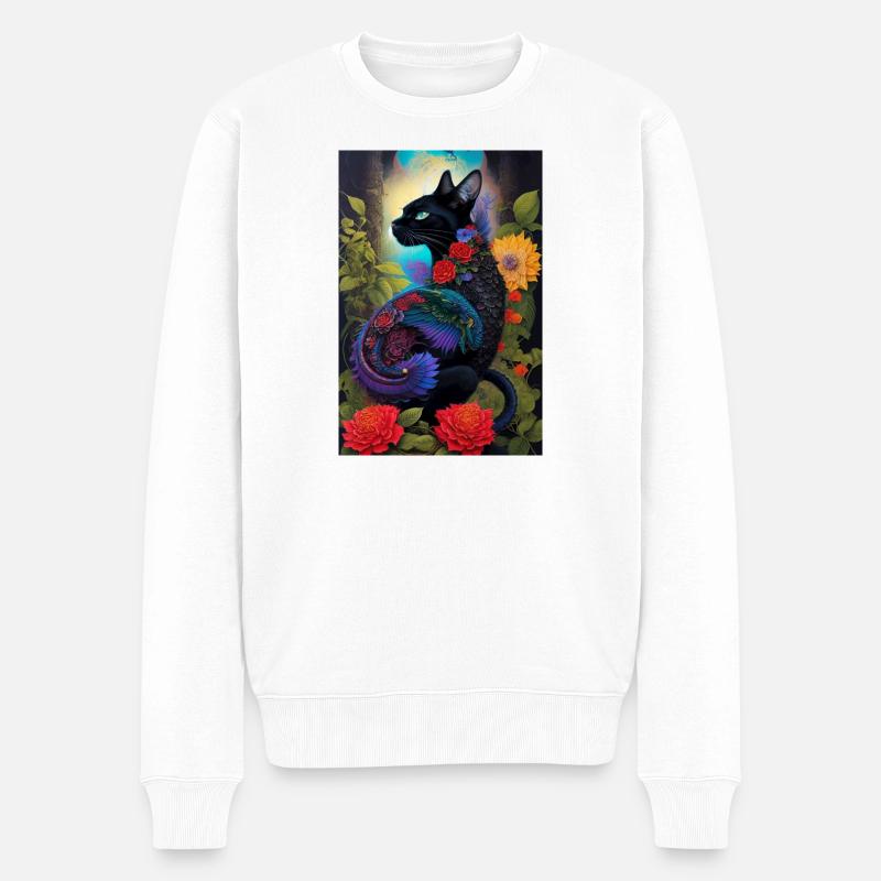 Blumenkatze - Männer Premium Bio Pullover - Weiß