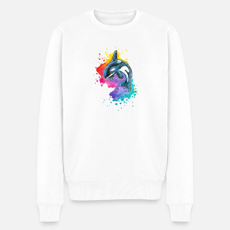 Orca in Aquarell Welle - Männer Premium Bio Pullover - Weiß