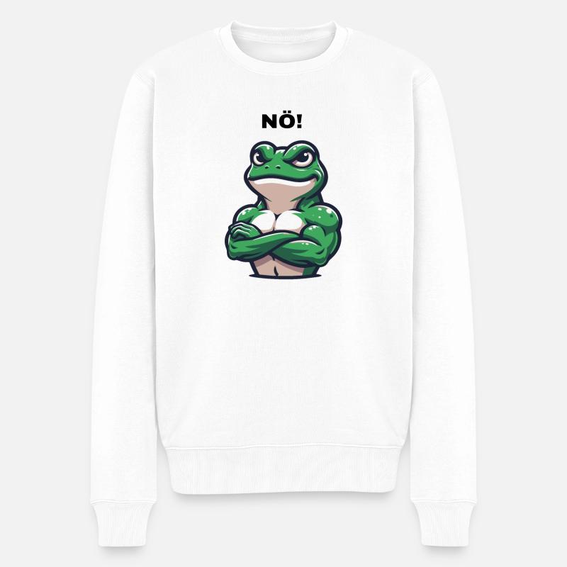 Trotziger Frosch mit 'NÖ!' - Einzigartiges Design - Männer Premium Bio Pullover - Weiß