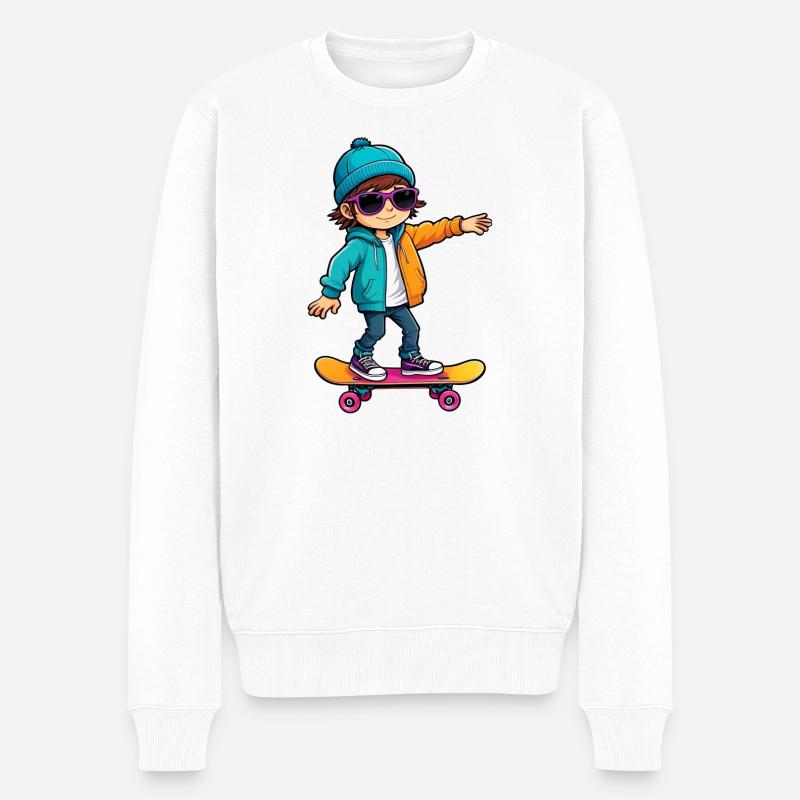 Cooles, glückliches Skateboard-Kind - Männer Premium Bio Pullover - Weiß