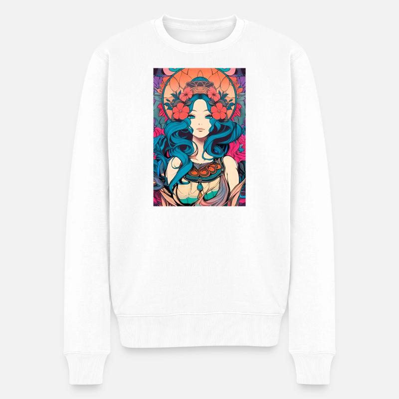 Jugendstil Madonna – Psychedelic Art Nouveau Flora - Männer Premium Bio Pullover - Weiß