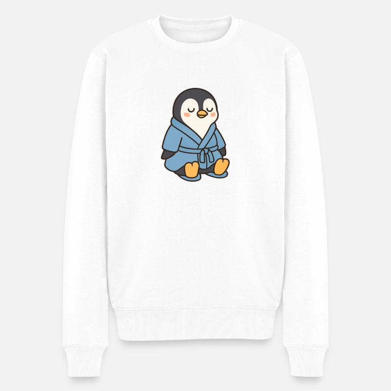 Pinguin im Bademantel - Männer Premium Bio Pullover - Weiß
