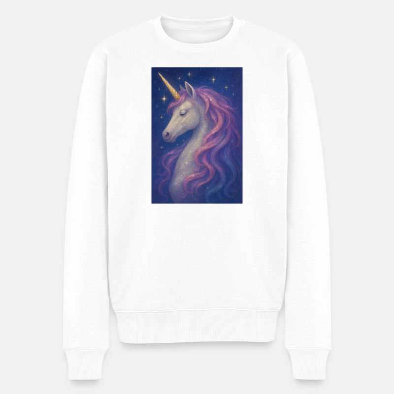Magic Unicorn Lila - Männer Premium Bio Pullover - Weiß