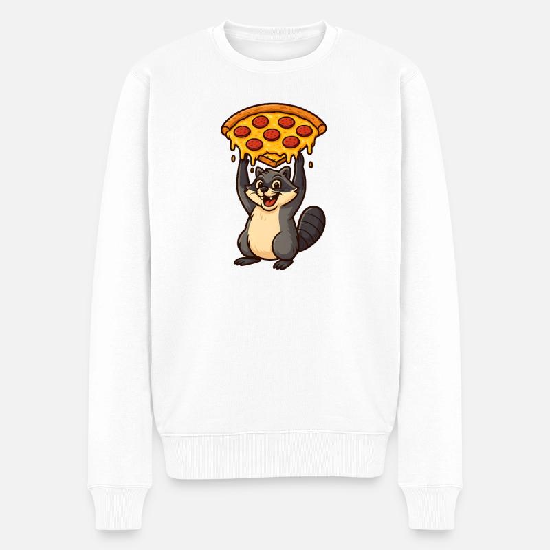 Waschbär trägt Pizza - Männer Premium Bio Pullover - Weiß