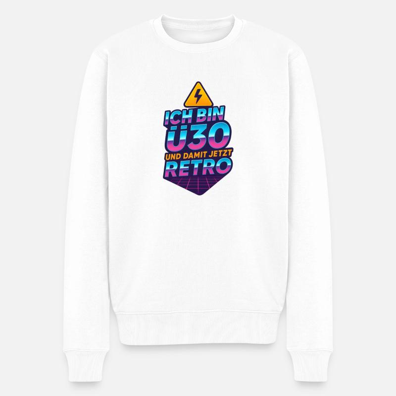 Ich bin Ü30 und damit jetzt Retro – 80s Fun Design - Männer Premium Bio Pullover - Weiß