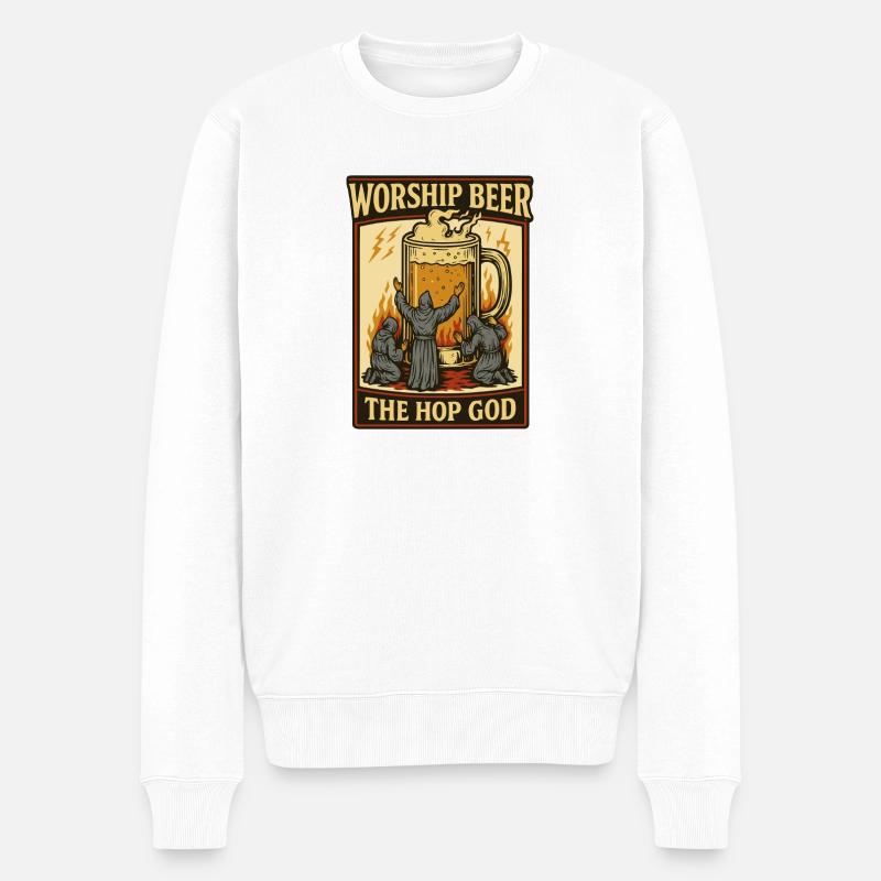 Hopfen-Gott der Anbetung - Männer Premium Bio Pullover - Weiß