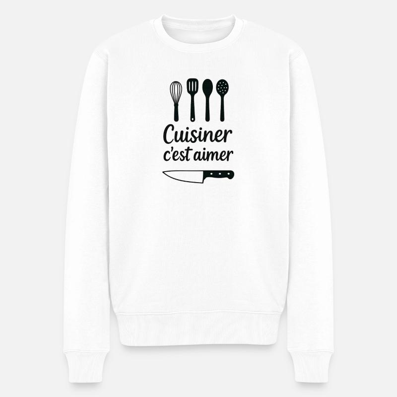 Cuisiner c’est aimer : déco cuisine - Pull Premium bio Homme - blanc