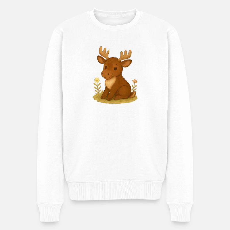 Nordischer Wald - Elch - Männer Premium Bio Pullover - Weiß