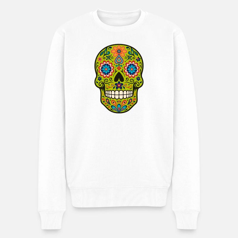 Calavera Loco – Der wilde Zuckerschädel - Männer Premium Bio Pullover - Weiß