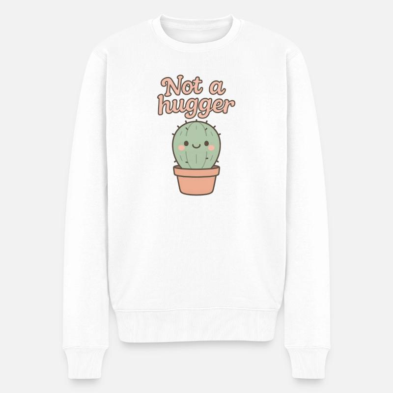 Not a Hugger – Kaktus mit Charakter - Männer Premium Bio Pullover - Weiß