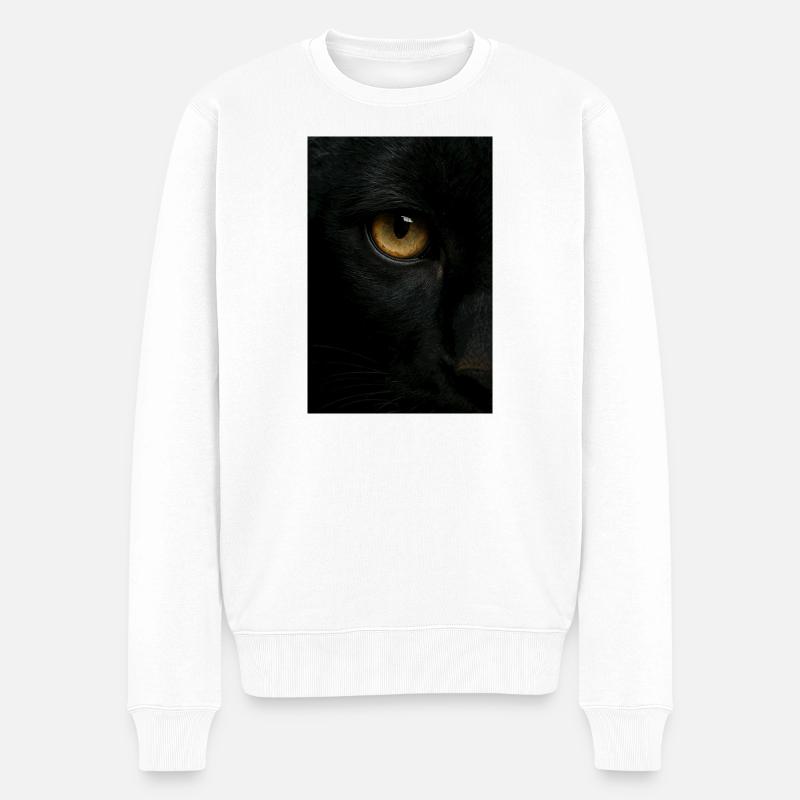 Mystischer Schwarzer Panther Blick - Männer Premium Bio Pullover - Weiß