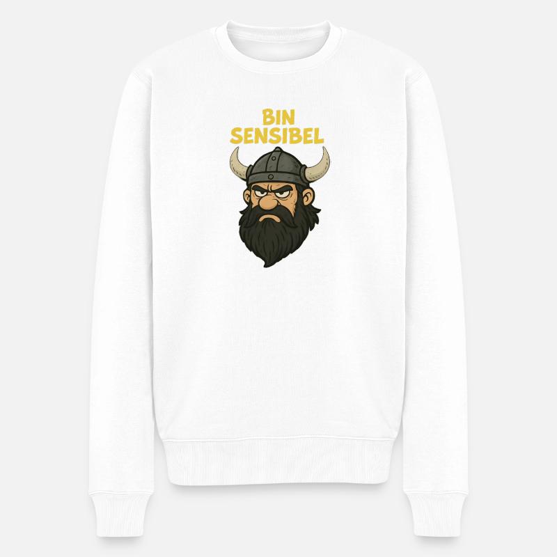 Bin sensibel...witziger Wikinger - Männer Premium Bio Pullover - Weiß