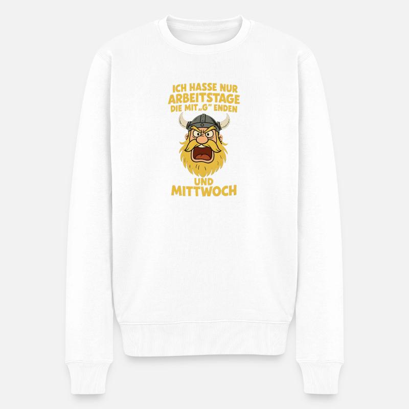 Ich hasse Arbeitstage...witziger Wikinger - Männer Premium Bio Pullover - Weiß