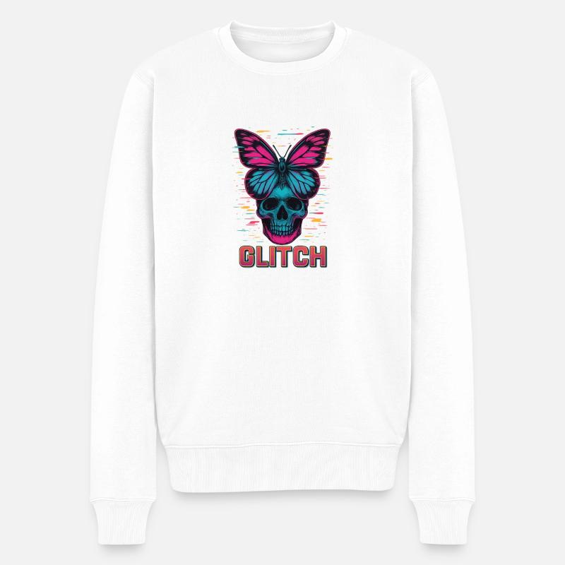 Neon Skull mit Schmetterling Design - Männer Premium Bio Pullover - Weiß