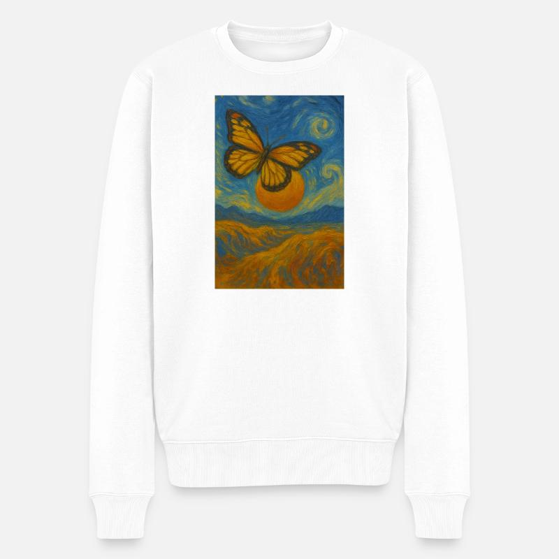 Schmetterling im Van-Gogh-Stil - Männer Premium Bio Pullover - Weiß