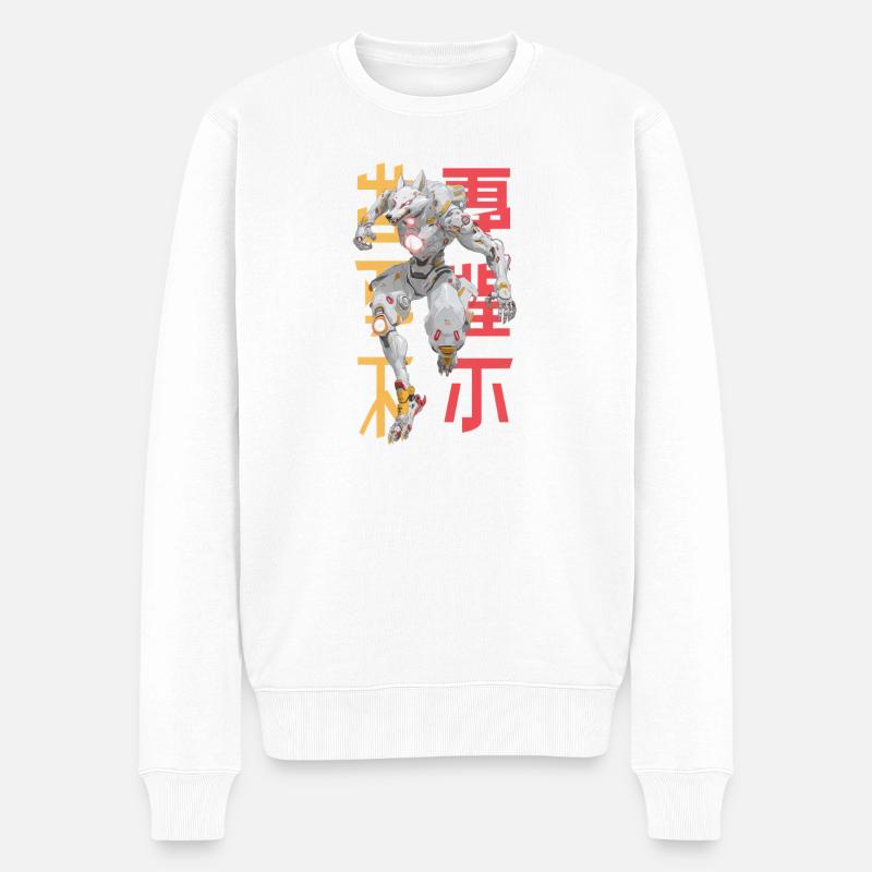 Conception futuriste Wolf Mecha - Pull Premium bio Homme - blanc
