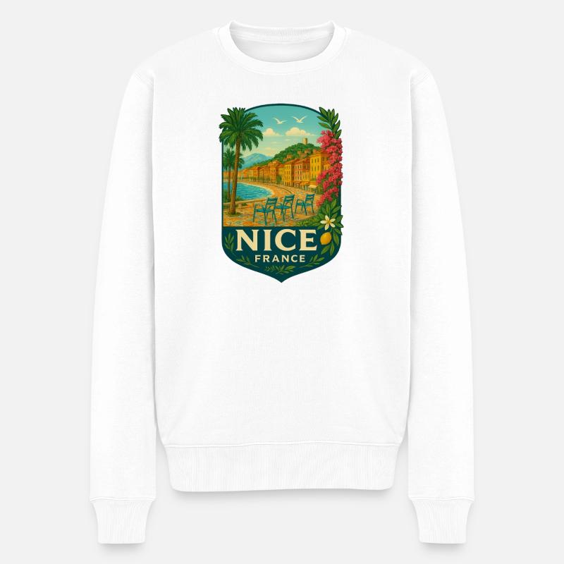 Nice - Scène côtière ensoleillée - Pull Premium bio Homme - blanc