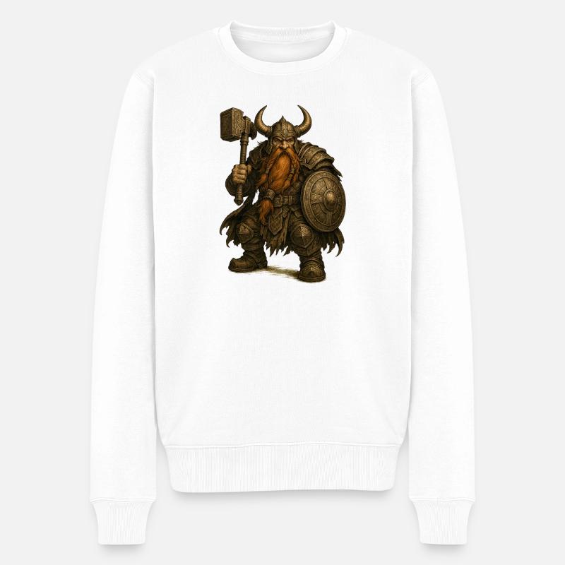 Zwerg mit Helm und Hammer - Männer Premium Bio Pullover - Weiß