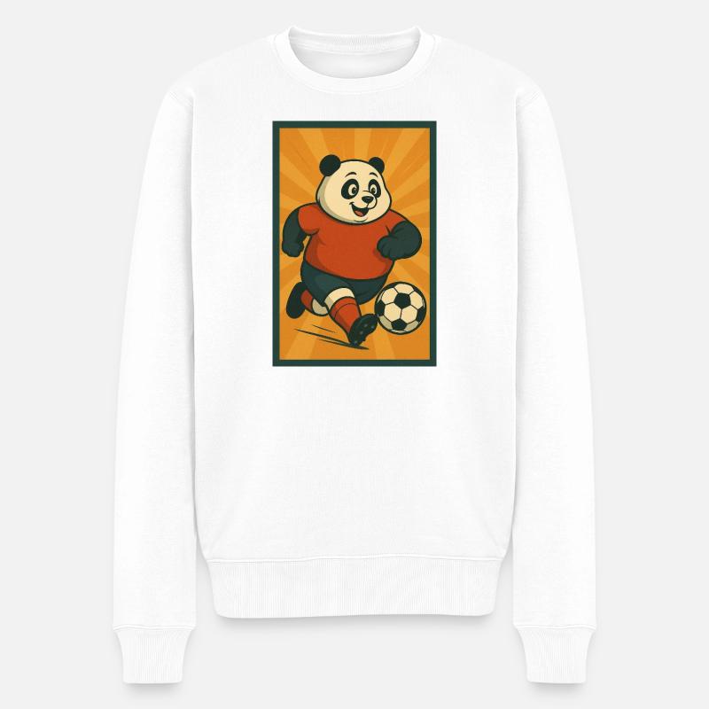 Dynamischer Fußballpanda - Männer Premium Bio Pullover - Weiß