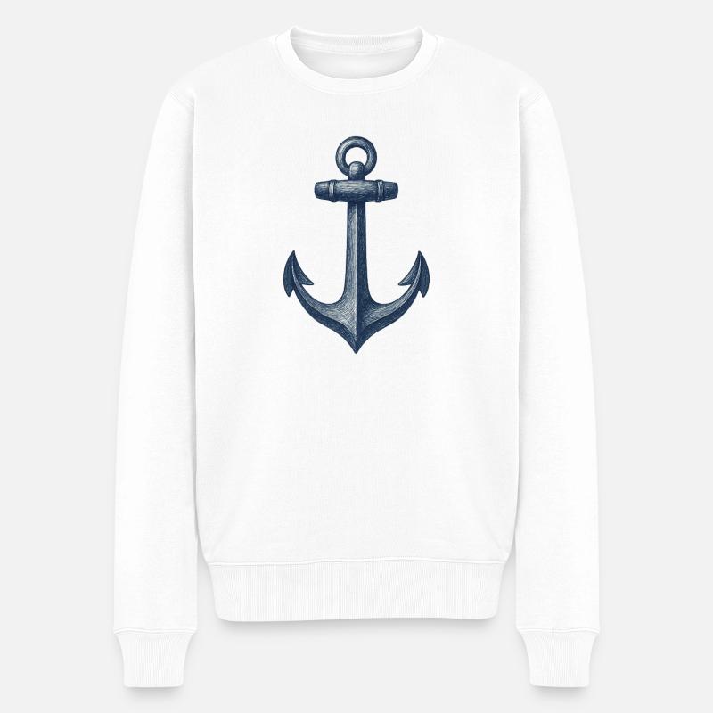 Nautische Anker Illustration - Männer Premium Bio Pullover - Weiß