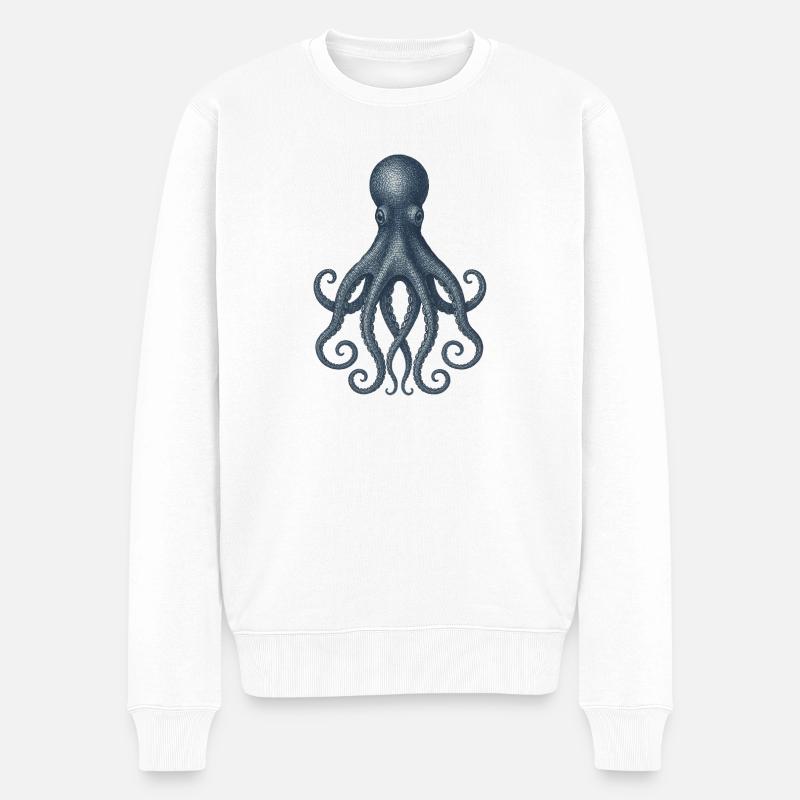 Zeitgenössischer Oktopus Abstraktes Design - Männer Premium Bio Pullover - Weiß