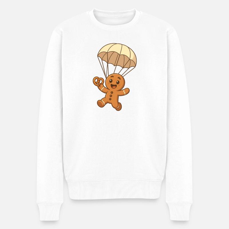 Mannele Lebkuchen mit Fallschirm - Männer Premium Bio Pullover - Weiß