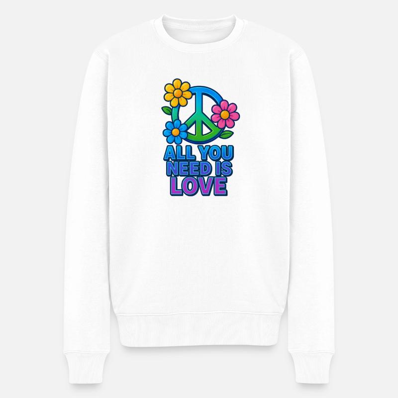 Friedliche Liebe Blumen Friedenszeichen Design - Männer Premium Bio Pullover - Weiß
