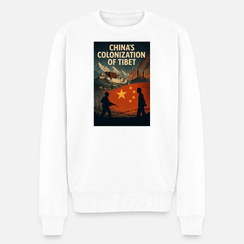 Réflexion sur la colonisation du Tibet - Pull Premium bio Homme - blanc