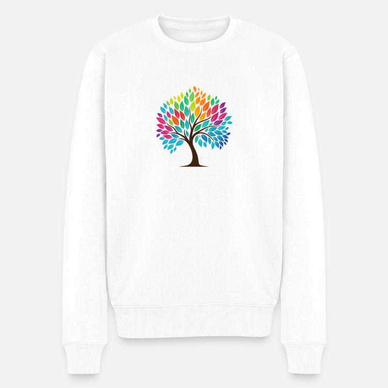 Lebensbaum im Regenbogendesign - Männer Premium Bio Pullover - Weiß
