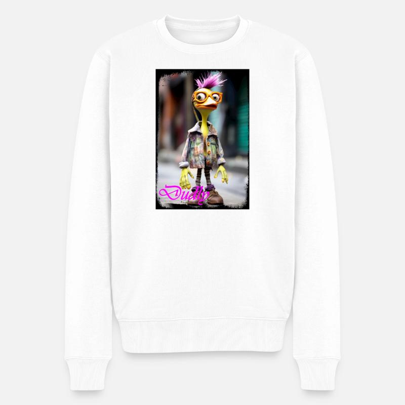 Ausgefallene Duckly-Figur mit Punk-Stil - Männer Premium Bio Pullover - Weiß