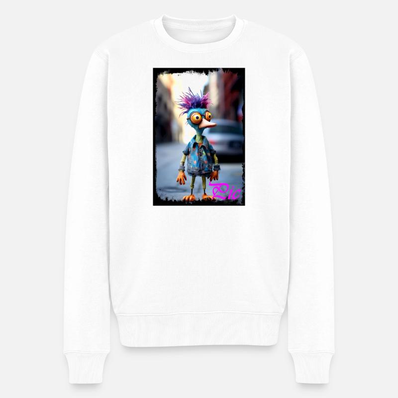 Bunter Puppenmonster-Charakterdruck Puppe  - Männer Premium Bio Pullover - Weiß