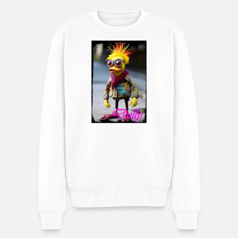 Bunter Puppen-Charakter mit Gummigefühl - Männer Premium Bio Pullover - Weiß