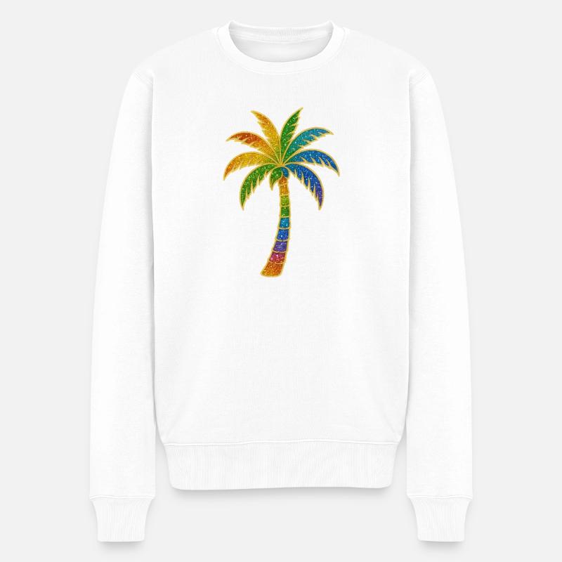 Bunter Regenbogen Palme - Männer Premium Bio Pullover - Weiß