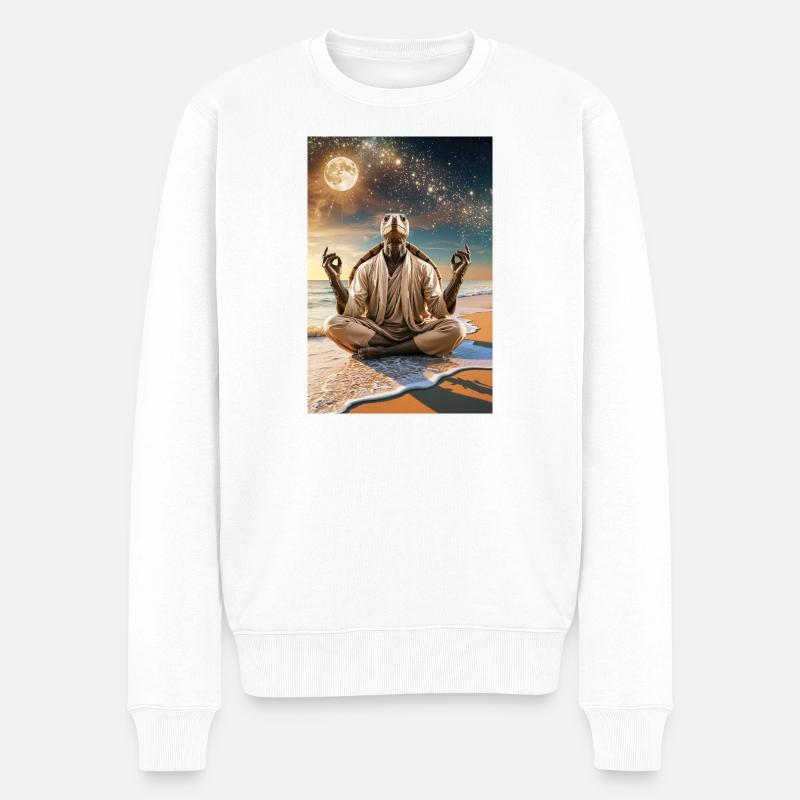 Humanoid Turtle Meditating Under the Moon - Men's Premium Organic Jumper - white