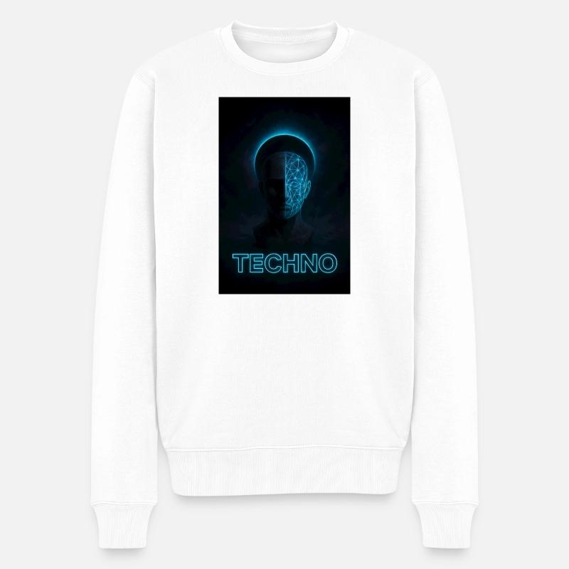 Futuristisches Techno-PortraitDesign - Männer Premium Bio Pullover - Weiß