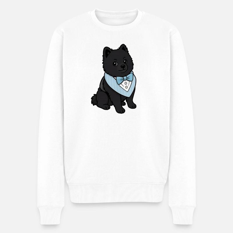 Eleganter Spitz Hund in Fliege - Männer Premium Bio Pullover - Weiß